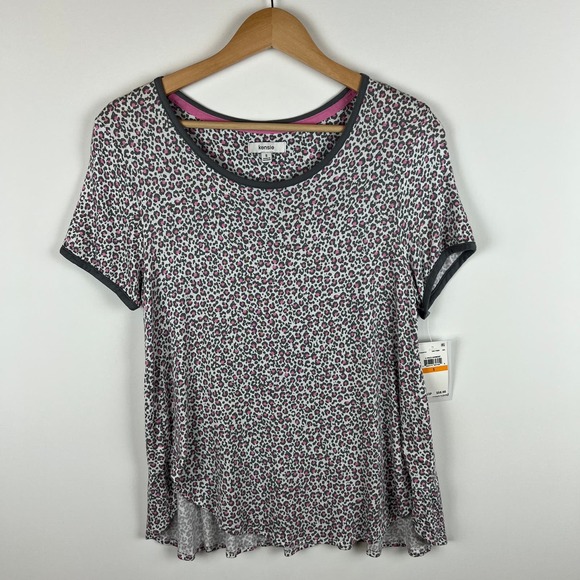 NWT Kensie Short Sleeve Pajama Sleepwear Top Animal Print Gray Pink‎ Size Small - Picture 1 of 10